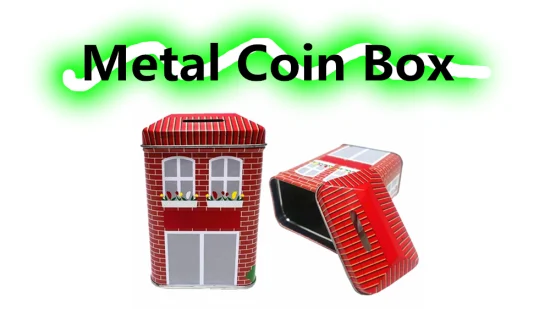 Boîte en fer blanc en forme de maison personnalisée en usine, boîte en métal pour pièces de monnaie, boîte en fer blanc pour économiser de l'argent pour enfant